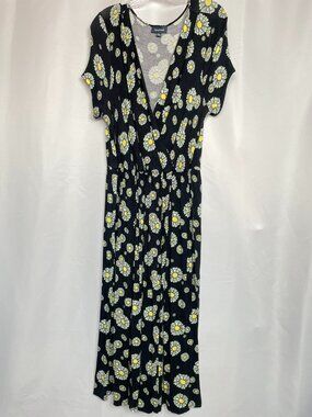 ModCloth Black Daisy Floral Midi Dress Mod Retro Twee 90's with Pockets 1X